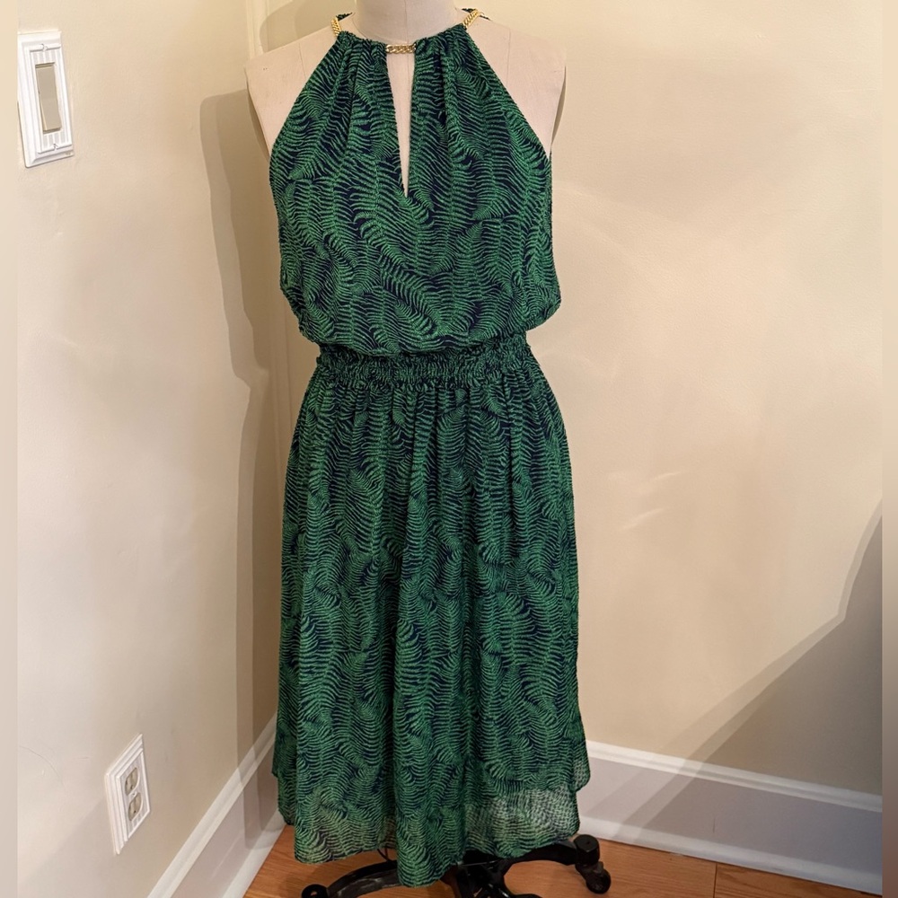 MICHAEL Michael Kors Green Leaf Print Midi Dress